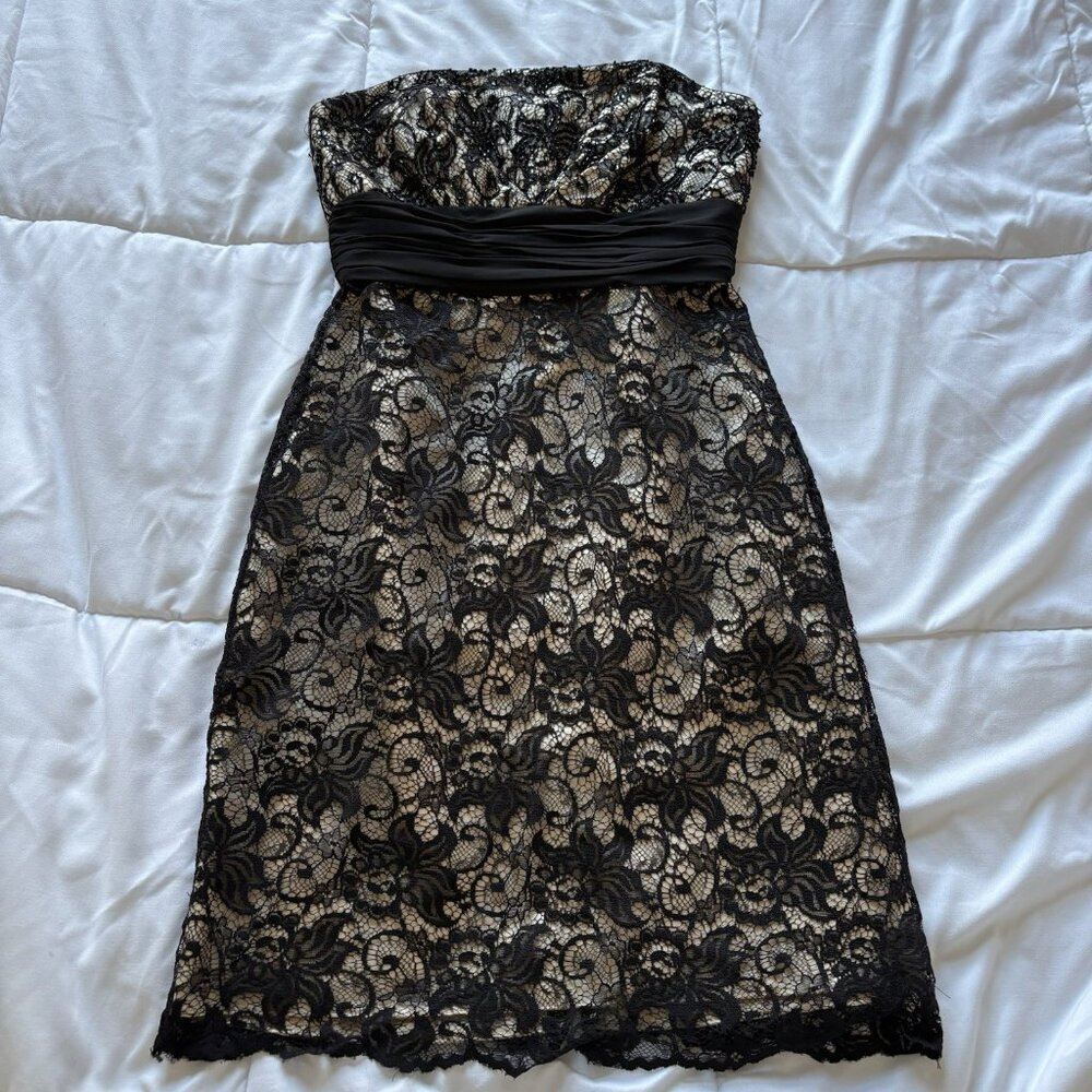 Vintage 90s Y2K Womens 4 Strapless Mini Dress Lace Black Dainty‎ Romantic Grunge